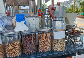 Coffee Beans and Brewing Setup on Counter