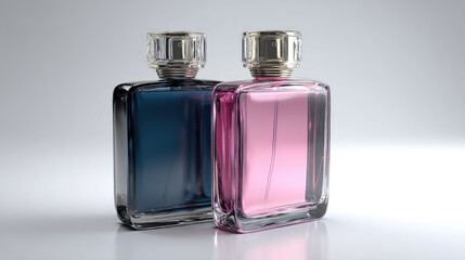 Fragrance bottles display against light gray background