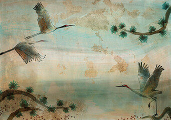 Green cranes fresco