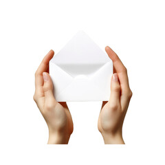 Fototapeta premium Woman's Hands Holding an Open White Envelope Against Transparent Background
