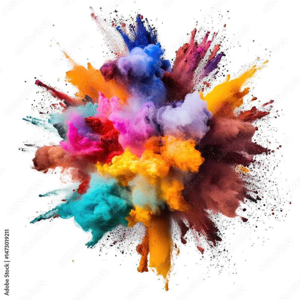 Fototapete a vibrant explosion of colored powder creates a dynamic and artistic display against a transparent b