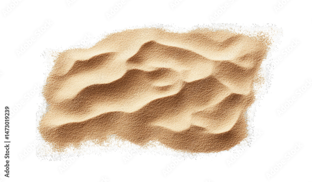 Poster a close-up view of a pile of fine light brown sand isolated on a transparent background forming a te