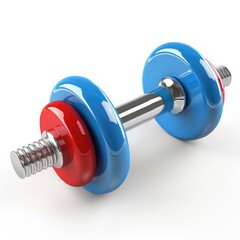 Pair of exercise dumbbells with blue and red weights.