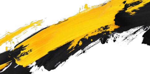Abstract Yellow And Black Paint Strokes On Transparent Background