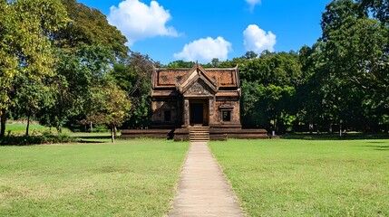 Fototapeta premium Ancient Stone Temple in Lush Green Landscape