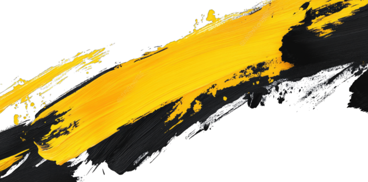 Abstract Yellow And Black Paint Strokes On Transparent Background