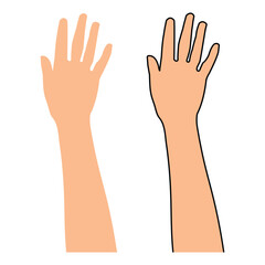 Hand Raise icon. Raise hand symbols. Symbol or logo of peoples, community, organization, democracy. Human raised hands vector set. hand gestures. Stop hand icon. Vector illustrator