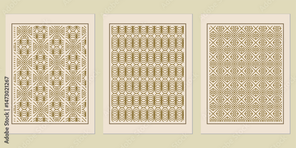 Poster elegant geometric pattern set, seamless vector designs for various applications, sophisticated and v