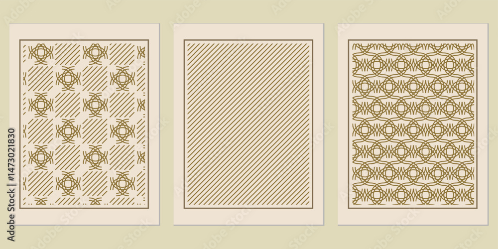 Poster harmonious blend of geometric and linear elegance in a triptych of minimalist aesthetic patterns, sh