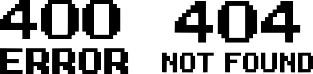 Pixel Art 404 Not Found and 400 Error Message Vector &ndash; Retro Style Glitch Text on White Background for Web Design, Vintage UI Concepts, Tech Illustrations, and Digital Error Graphics