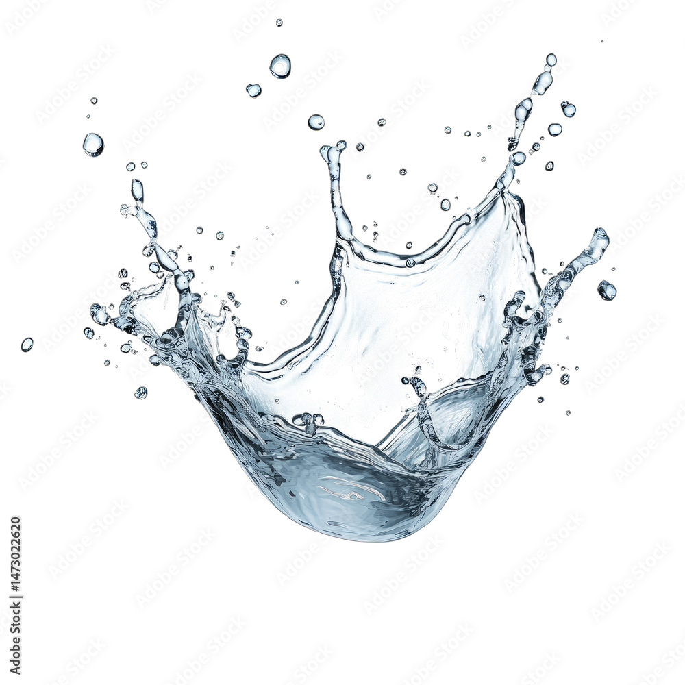 Poster a clear water splash isolated on a transparent background the splash creates a crown-like shape with