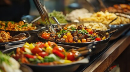 Fototapeta premium Assortment of Fresh Prepared Food Displayed in Serving Dishes