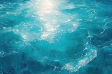 Sunlight reflecting on the textured surface of vibrant blue ocean waves creating a sense of calm and serenity