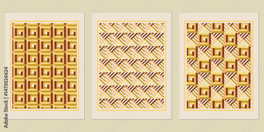 Poster geometric arrangements presenting an amalgamation of retro-inspired aesthetic with a warm and earthy