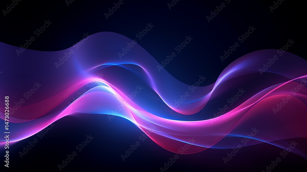 Poster purpleblue gradient wave lines glowing on dark background modern tech element for design