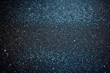 Obraz premium Close-up of dark asphalt road surface with small gravel and rough texture in low light