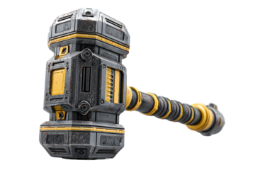 Futuristic Hammer with Mechanical Design and Yellow Accents for SciFi Fantasy or Gaming Artw