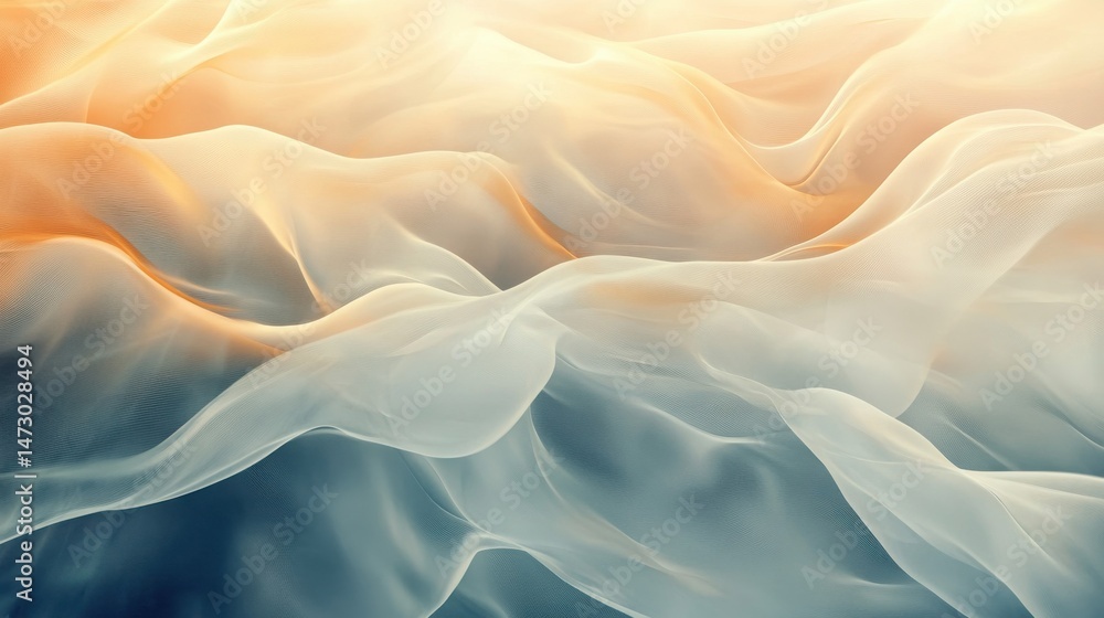 Poster abstract waves of light and shadow creating a serene and ethereal landscape with soft color gradient