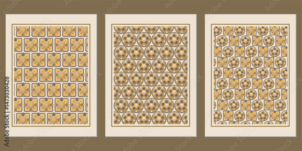 Aufkleber harmonious triptych of geometric artistry: a muted palette unveiling textured simplicity and artful 