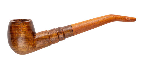 Smoking wooden tobacco pipe isolated on white background.