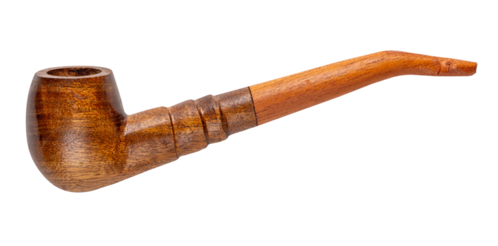 Smoking wooden tobacco pipe isolated on white background.