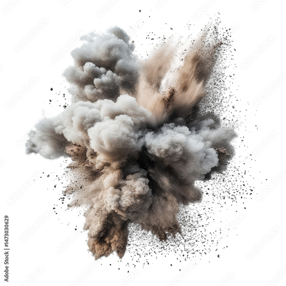 Poster a large billowing cloud of dust and smoke explodes outward creating a dramatic and powerful visual o