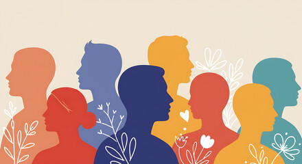 Diverse Silhouette Heads with Botanical Accents
