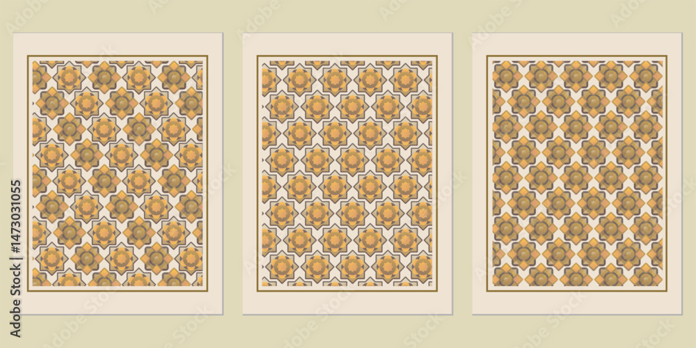 Aufkleber elegant series of decorative panels showcases a symmetrical geometric tile pattern with warm earth t