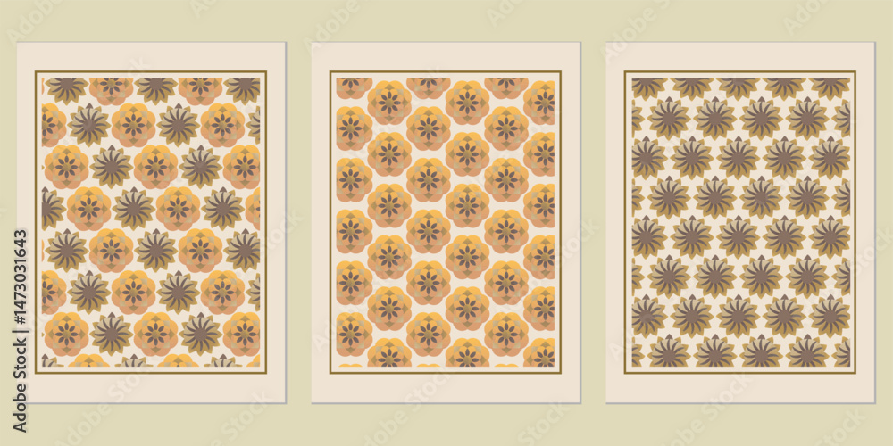 Aufkleber vintage flower arrangements in a set of three seamless patterns, creating a visually appealing decor