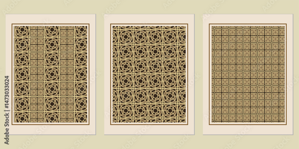 Poster sophisticated geometric prints featuring abstract grids, concentric circles, and symmetrical pattern