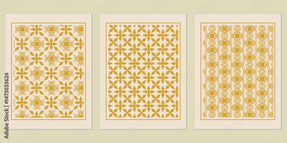 Poster elegant trio of minimalist art prints showcasing abstract floral and geometric patterns on a subtle 