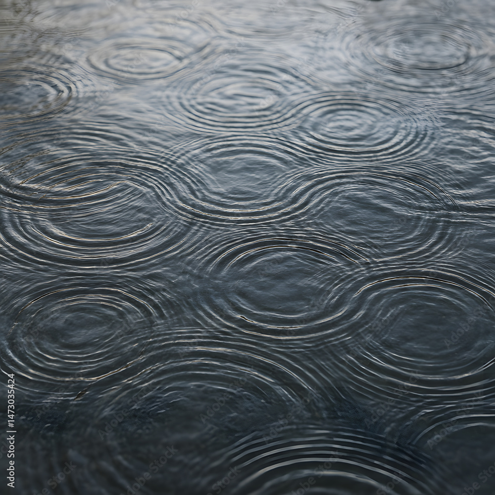 Poster detailed view of overlapping circular ripples and waves on a dark water surface creating an abstract