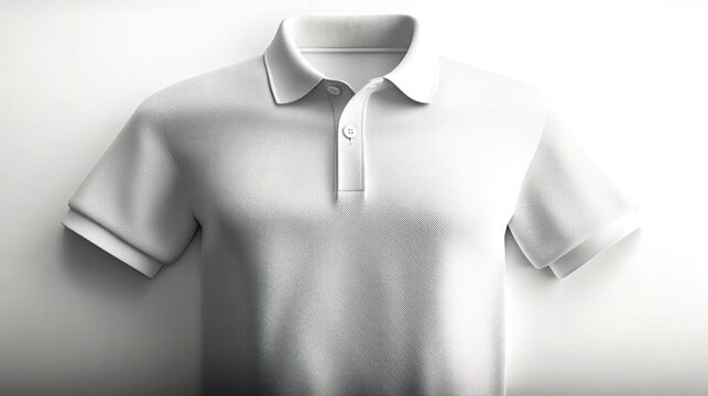 Plain white short-sleeve polo shirt with collar and two button placket on a smooth background