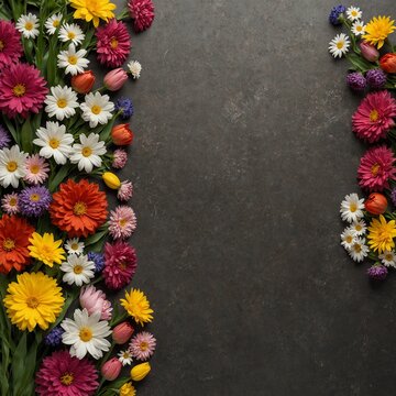 Spring flowers border with central space for text or titl