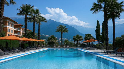 Fototapeta premium Tropical resort swimming pool landscape view