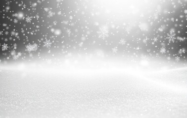 Naklejka premium Softly falling snowflakes over a pristine, sparkling snow-covered landscape creating a calm and serene winter atmosphere