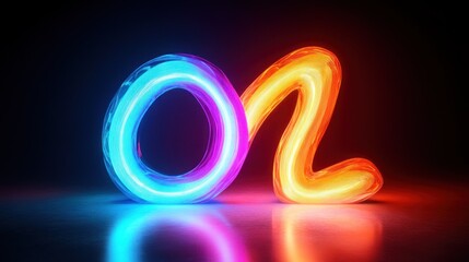 Glowing two-shaped neon light figures with blue and orange colors reflecting on a dark surface, creating a vibrant and dynamic visual contrast