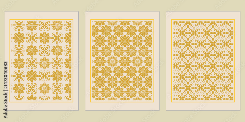 Poster harmonious trio of vintage-inspired floral patterns, creating a sense of nostalgic elegance and time