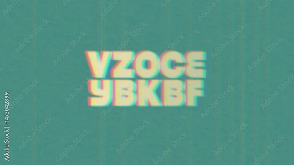 Poster press start text message animation with distortion effects, glitches and retro style look