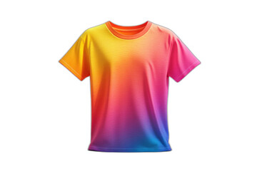 Rainbow-colored t-shirt with vibrant stripes, isolated on transparent background.