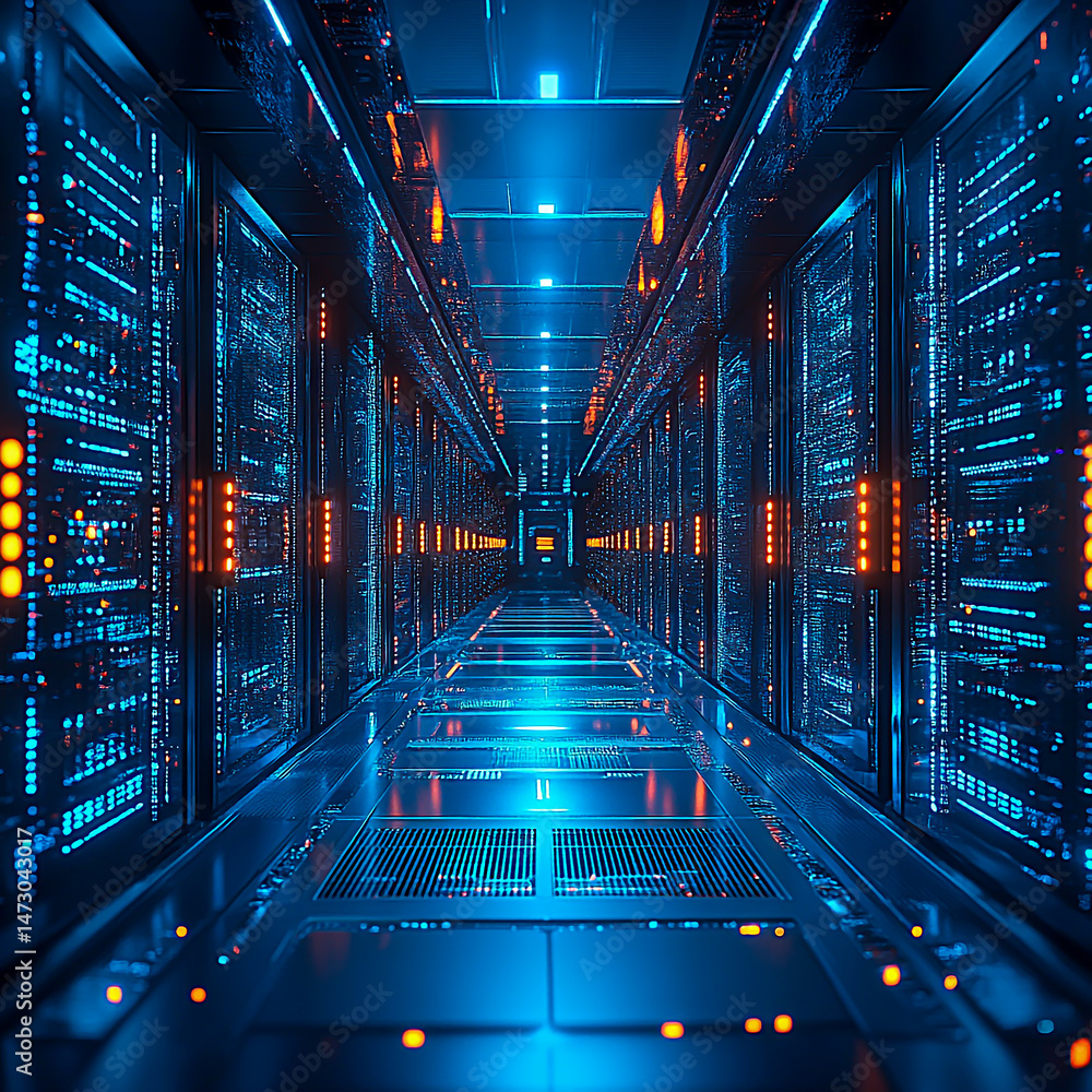 Aufkleber a futuristic ai-powered supercomputer processing complex data at lightning speed