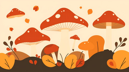 Fototapeta premium Autumn mushrooms fairytale forest magical scene whimsical design perfect for fall projects