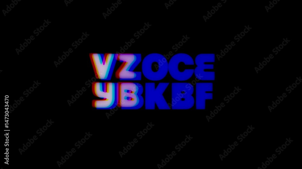 Poster press start text message animation with distortion effects, glitches and retro style look