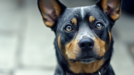 Closeup Portrait of Blue Heeler Dog with Striking Eyes
