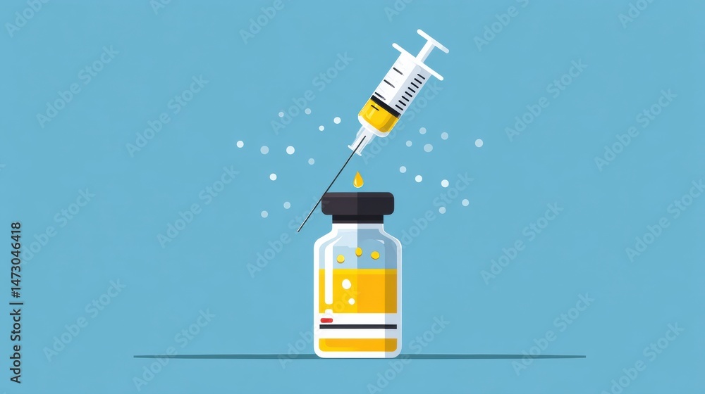 Aufkleber vaccine bottle and syringe design with clean lower section showcasing medication preparation process