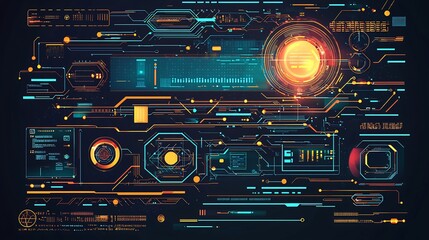 A dynamic vector futuristic technology template with modern interactive elements, circuit based connections, and ai generated digital aesthetics – high-quality AI image