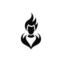 A stylish minimalist black silhouette of a person with fiery hair, perfect for brand identity and abstract concepts.