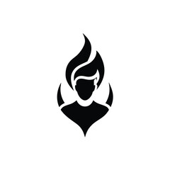Abstract minimalist black and white silhouette of a person with flame hair design suitable for branding
