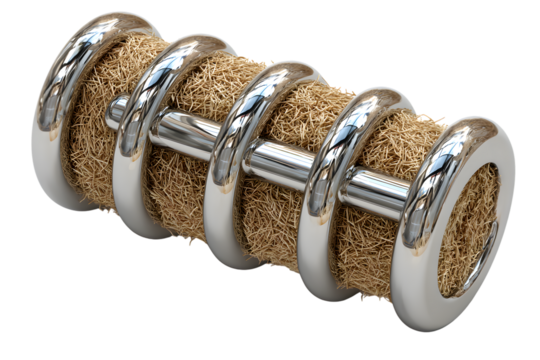 Abstract Metallic Cylinder with Natural Fiber Core 3D Render Industrial Design Element