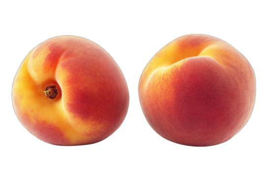 Two Ripe Peaches One Facing The Viewer And The Other Facing Slightly To The Right Isolated On A Transparent Background